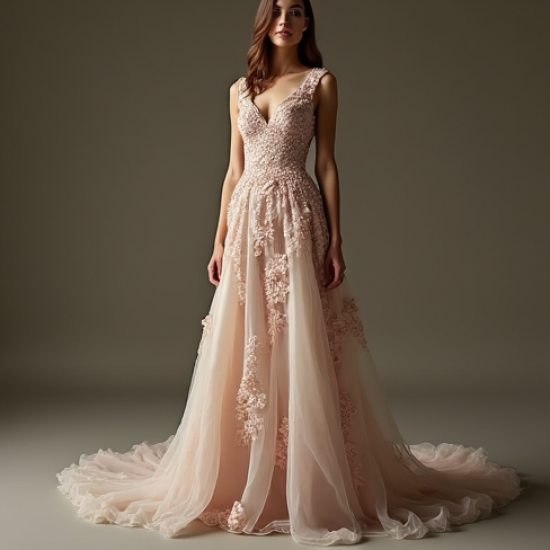 Floral Evening Gown with V-Neckline