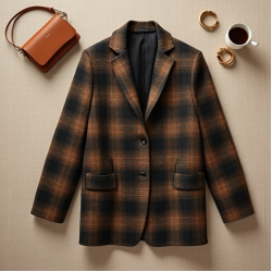 Oversized Blazer in Plaid Pattern