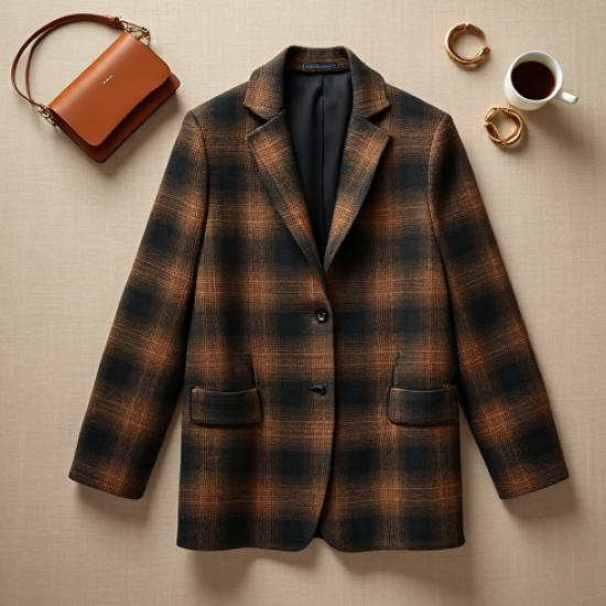 Oversized Blazer in Plaid Pattern
