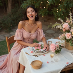 Off-Shoulder High-Low Dress in Pastel Shades
