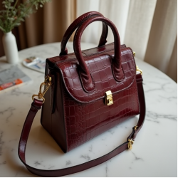 Faux Leather Shoulder Bag in Crocodile Pattern