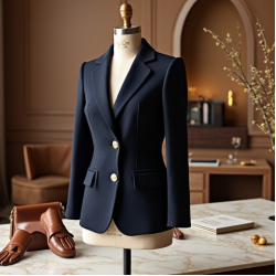 Textured Blazer with Gold Buttons