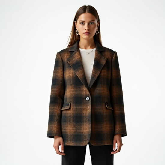 Oversized Blazer in Plaid Pattern