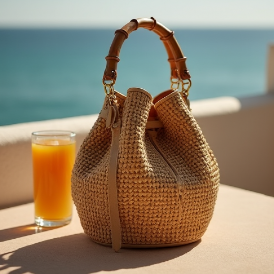 Straw Bucket Bag with Bamboo Handle
