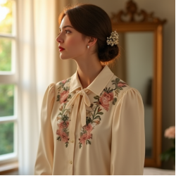 Embroidered Satin Blouse in Vintage Floral