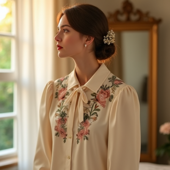 Embroidered Satin Blouse in Vintage Floral