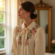 Embroidered Satin Blouse in Vintage Floral