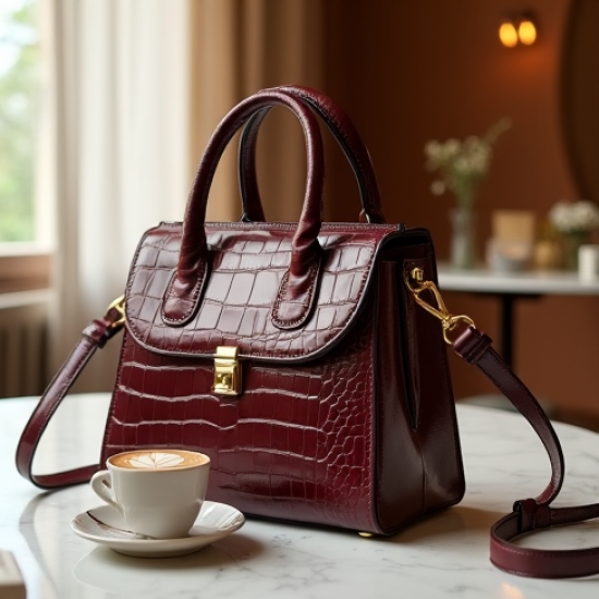 Faux Leather Shoulder Bag in Crocodile Pattern
