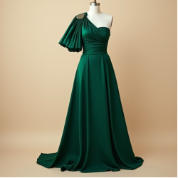 Silk One-Shoulder Dress with Empire Waist