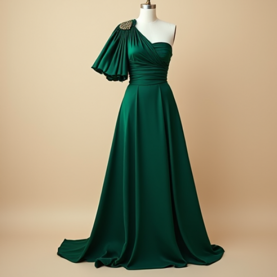 Silk One-Shoulder Dress with Empire Waist