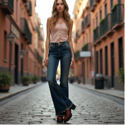 High-Waisted Flare Jeans with Raw Hem