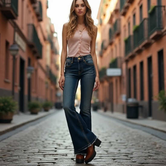 High-Waisted Flare Jeans with Raw Hem