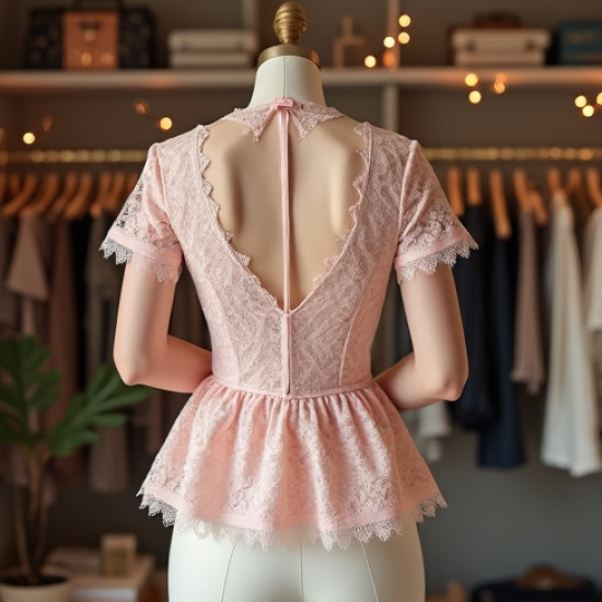 Lace Peplum Top with V-Neck