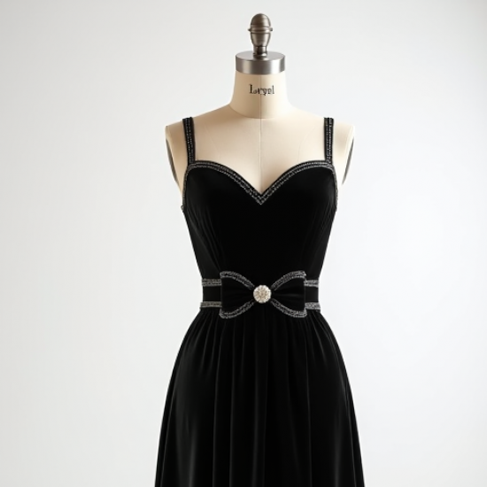 Velvet Evening Gown with Bow Accent