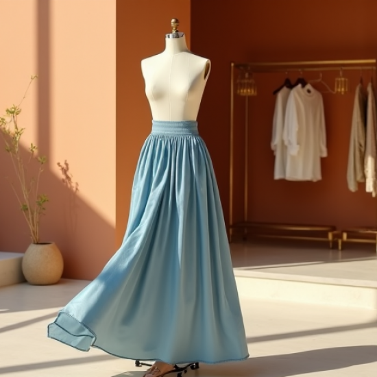 Satin Maxi Skirt in Light Wash