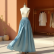 Satin Maxi Skirt in Light Wash