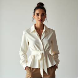 Peplum Tie-Front Shirt in Solid Neutral