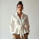 Peplum Tie-Front Shirt in Solid Neutral