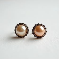 Vintage-Inspired Pearl Stud Earrings in Antique Finish