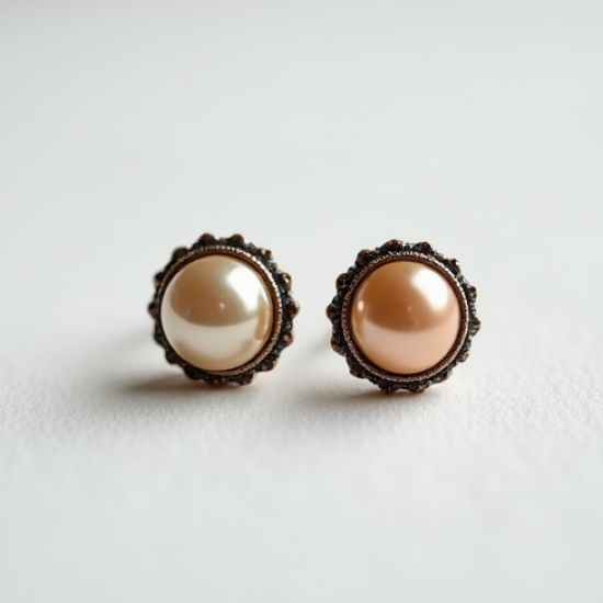 Vintage-Inspired Pearl Stud Earrings in Antique Finish