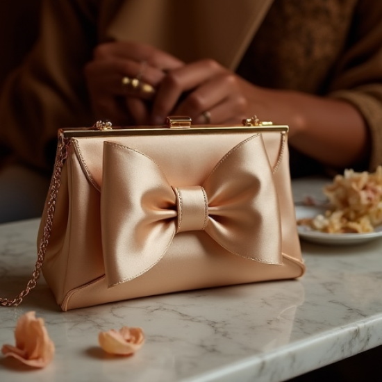 Satin Clutch Bag with Bow Accent