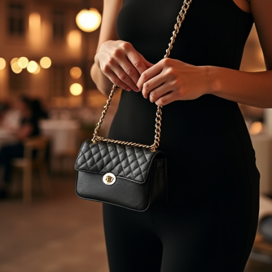 Quilted Chain Shoulder Bag with Gold Chain