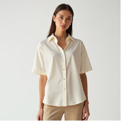 Linen Satin Blouse with Keyhole Back