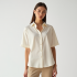 Linen Satin Blouse with Keyhole Back