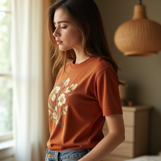 Casual Ribbed Tee in Vintage Floral