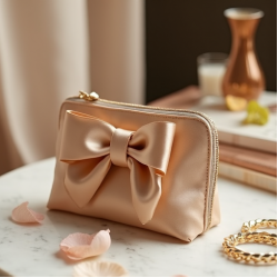 Satin Pouch Bag with Bow Accent
