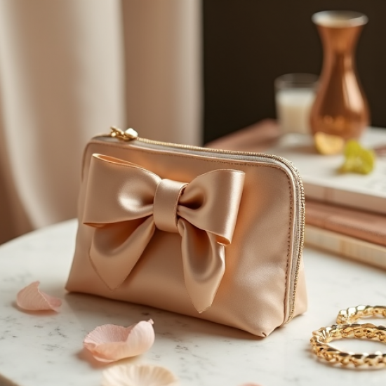 Satin Pouch Bag with Bow Accent