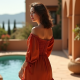 Off-Shoulder Peasant Dress with Puffed Sleeves
