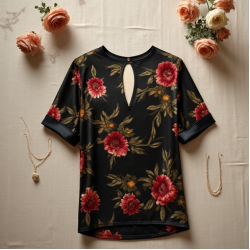 Printed Satin Blouse with Keyhole Back