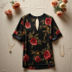Printed Satin Blouse with Keyhole Back
