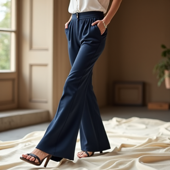 Casual Flare Jeans in Pleated Satin