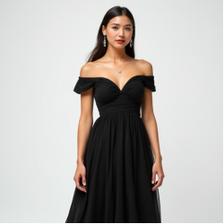 Off-Shoulder A-Line Party Dress with Backless Design