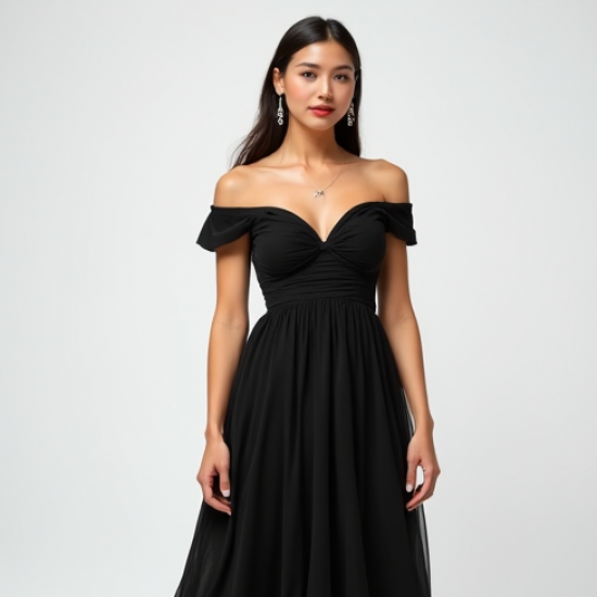 Off-Shoulder A-Line Party Dress with Backless Design