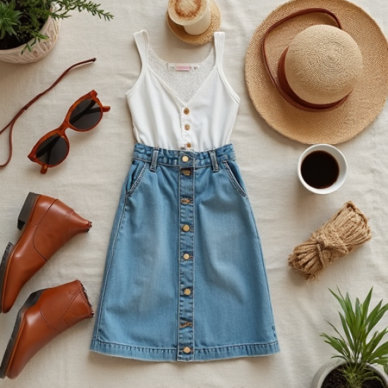 A-Line Midi Skirt in Light Wash