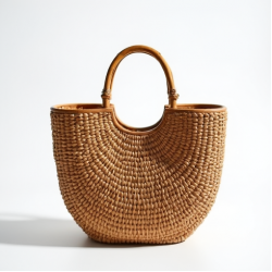 Woven Woven Basket Bag with Bamboo Handle