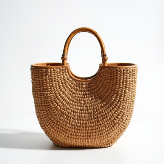 Woven Woven Basket Bag with Bamboo Handle