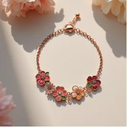 Enamel Charm Bracelet with Floral Charm