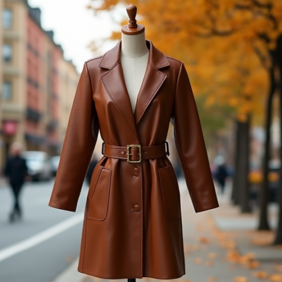 Faux Leather Cardigan Coat with Belt Closure