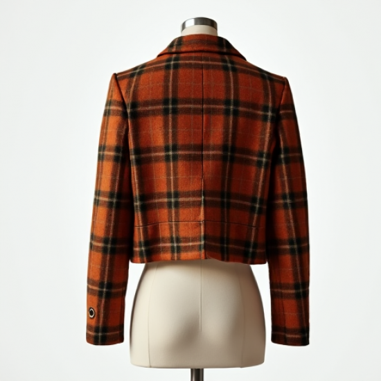 Cropped Blazer in Plaid Pattern