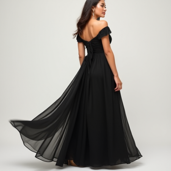 Off-Shoulder A-Line Party Dress with Backless Design