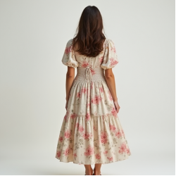 Floral Peasant Dress with Puffed Sleeves