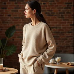 Knitted Knit Sweater Top in Solid Neutral