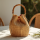 Straw Bucket Bag with Bamboo Handle