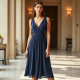 Silk A-Line Party Dress with V-Neckline