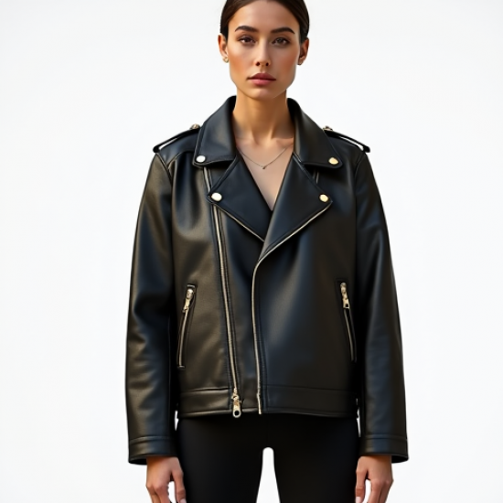 Oversized Biker Jacket with Gold Buttons