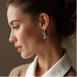 Silver-Tone Hoop Earrings in Geometric Shape